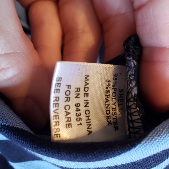 JADE MELODY TAM | Blue Black Stripe Dress 3/4 Sleeve M Soft Stretch Jersey Knit - Picture 5 of 5